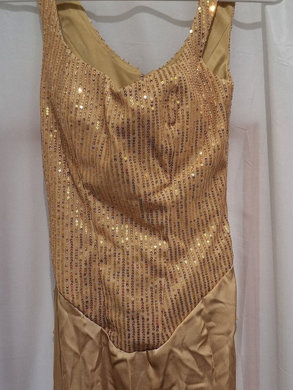 Double Zero Full Length Gown featuring Gold Sequined Bodice, Size 00, NWT